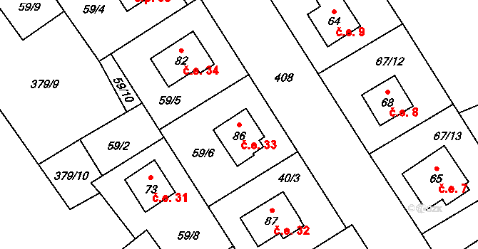 Křišťanovice 33, Záblatí na parcele st. 86 v KÚ Křišťanovice u Záblatí, Katastrální mapa