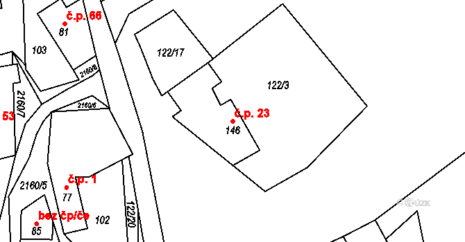 Rudimov 23 na parcele st. 146 v KÚ Rudimov, Katastrální mapa