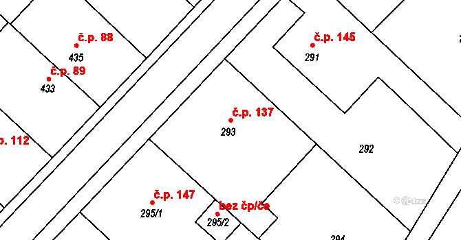 Raduň 137 na parcele st. 293 v KÚ Raduň, Katastrální mapa