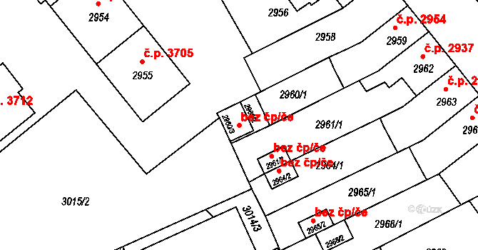 Chomutov 43016227 na parcele st. 2960/3 v KÚ Chomutov II, Katastrální mapa