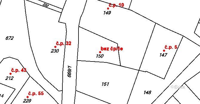 Branka u Opavy 307 na parcele st. 150 v KÚ Branka u Opavy, Katastrální mapa