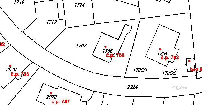 Bučovice 765 na parcele st. 1706 v KÚ Bučovice, Katastrální mapa