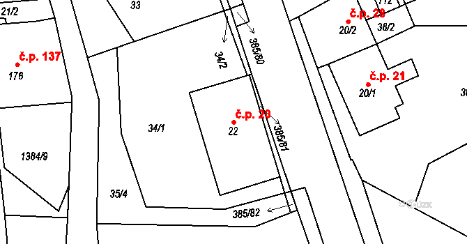 Horní Libchavy 20, Libchavy na parcele st. 22 v KÚ Prostřední Libchavy, Katastrální mapa