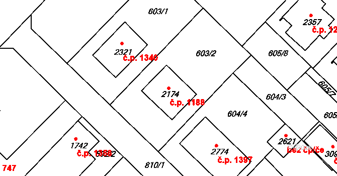 Neratovice 1188 na parcele st. 2174 v KÚ Neratovice, Katastrální mapa