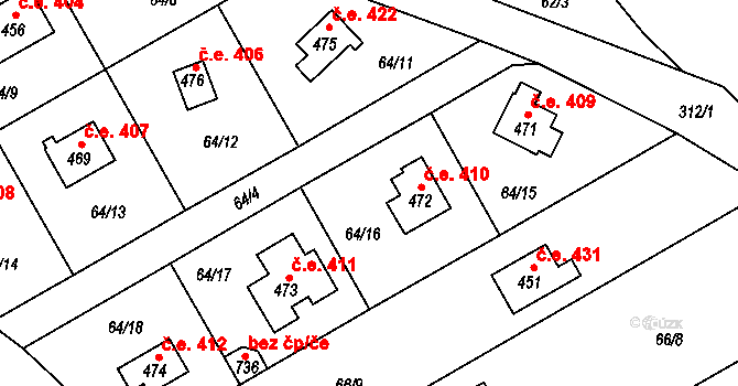 Černolice 410 na parcele st. 472 v KÚ Černolice, Katastrální mapa