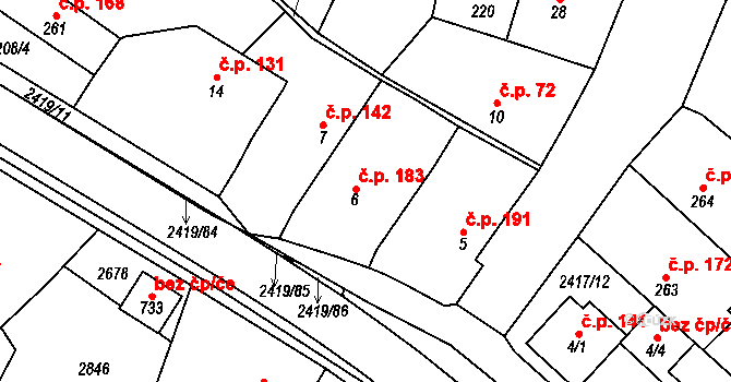 Klenčí pod Čerchovem 183 na parcele st. 6 v KÚ Klenčí pod Čerchovem, Katastrální mapa