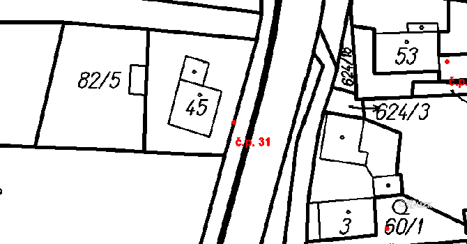 Malá Víska 31, Vrhaveč na parcele st. 45 v KÚ Malá Víska u Klatov, Katastrální mapa