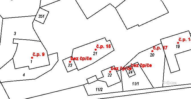 Chotětín 15, Zbiroh na parcele st. 21 v KÚ Chotětín, Katastrální mapa