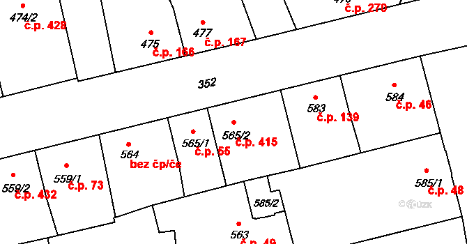 Zbůch 415 na parcele st. 565/2 v KÚ Zbůch, Katastrální mapa