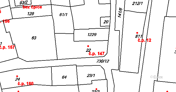 Broumov 147 na parcele st. 22 v KÚ Broumov, Katastrální mapa