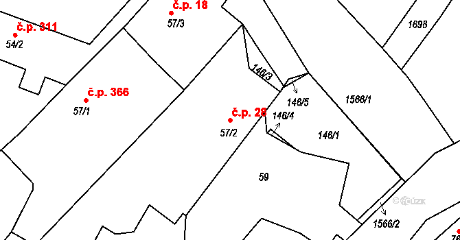 Opatovice nad Labem 28 na parcele st. 57/2 v KÚ Opatovice nad Labem, Katastrální mapa