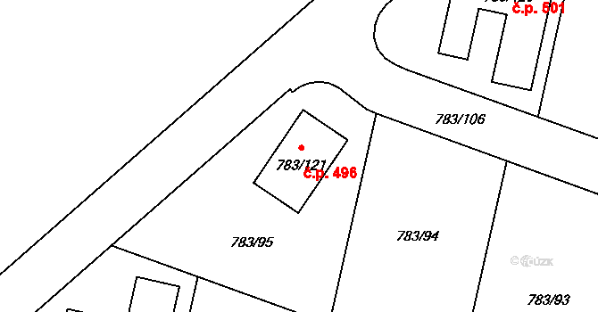 Velké Hoštice 496 na parcele st. 783/121 v KÚ Velké Hoštice, Katastrální mapa