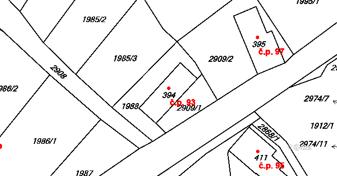 Markvartice 93 na parcele st. 394 v KÚ Markvartice u Děčína, Katastrální mapa