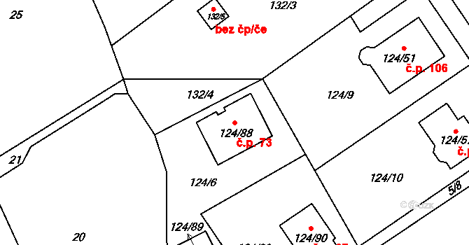 Stradov 73, Chlumec na parcele st. 124/88 v KÚ Stradov u Chabařovic, Katastrální mapa