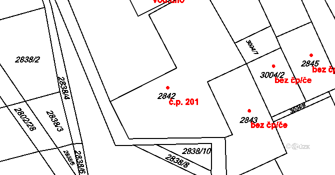 Mohelnice 201 na parcele st. 2842 v KÚ Mohelnice, Katastrální mapa