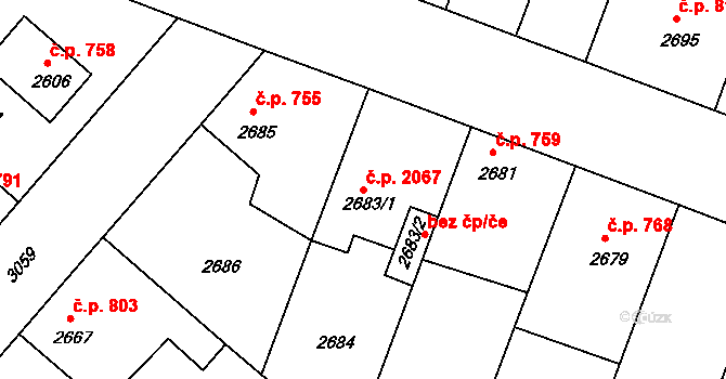 Čelákovice 2067 na parcele st. 2683/1 v KÚ Čelákovice, Katastrální mapa