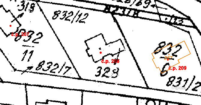 Studánka 208 na parcele st. 328 v KÚ Studánka u Tachova, Katastrální mapa