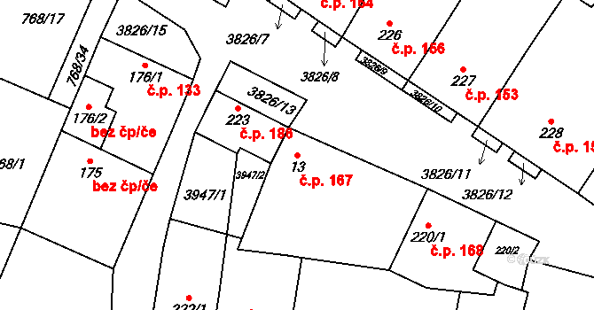 Řevničov 167 na parcele st. 13 v KÚ Řevničov, Katastrální mapa