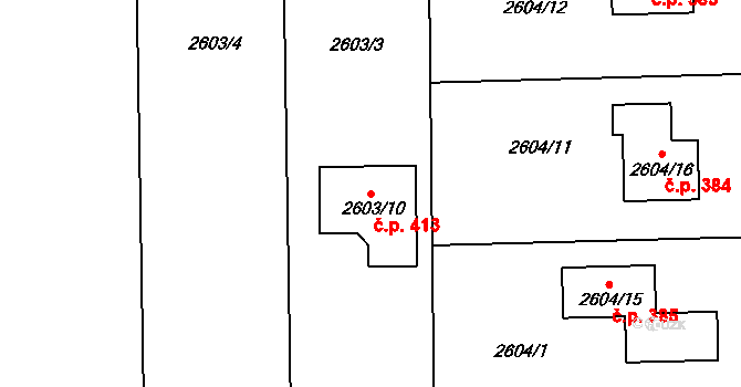 Cihelny 413, Jaroměř na parcele st. 2603/10 v KÚ Jaroměř, Katastrální mapa