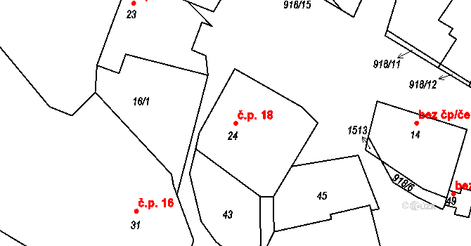 Hornosín 18 na parcele st. 24 v KÚ Hornosín, Katastrální mapa