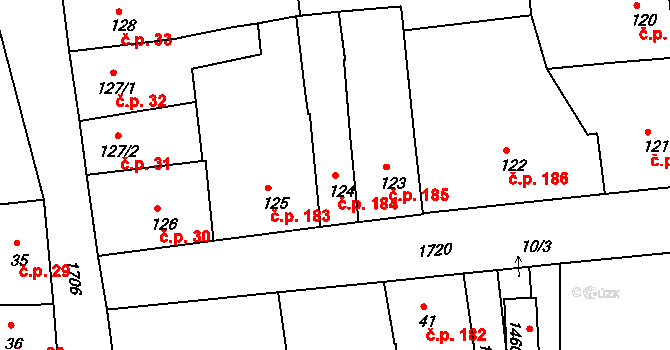 Vodňany I 184, Vodňany na parcele st. 124 v KÚ Vodňany, Katastrální mapa