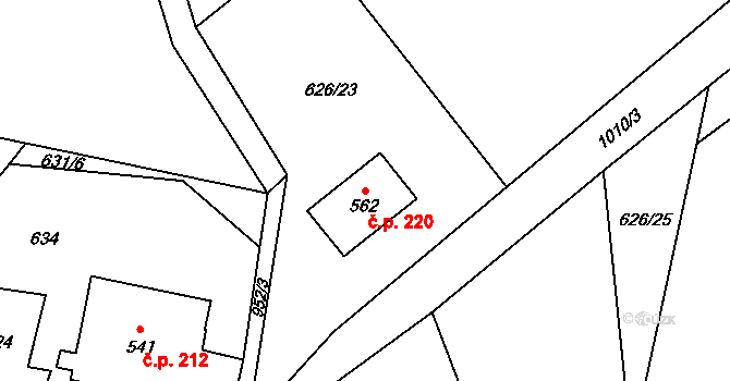 Špičák 220, Železná Ruda na parcele st. 562 v KÚ Špičák, Katastrální mapa