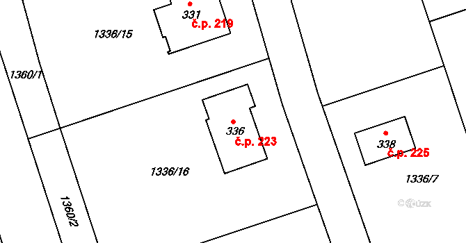 Kunovice 223 na parcele st. 336 v KÚ Kunovice, Katastrální mapa