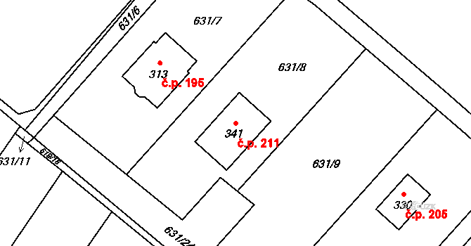 Sudovo Hlavno 211 na parcele st. 341 v KÚ Sudovo Hlavno, Katastrální mapa
