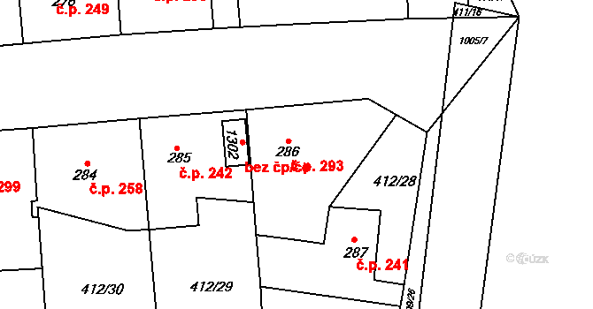 Šťáhlavy 293 na parcele st. 286 v KÚ Šťáhlavy, Katastrální mapa