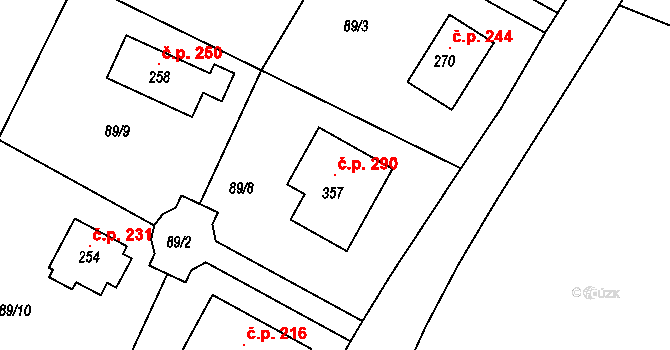 Holubice 290 na parcele st. 357 v KÚ Holubice v Čechách, Katastrální mapa