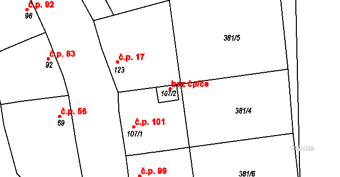 Přistoupim 102212228 na parcele st. 107/2 v KÚ Přistoupim, Katastrální mapa