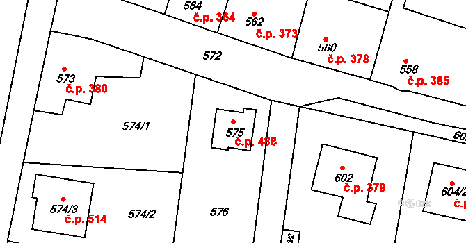Plumlov 488 na parcele st. 575 v KÚ Plumlov, Katastrální mapa