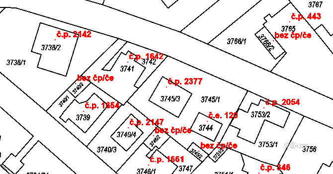 Modřany 2377, Praha na parcele st. 3745/3 v KÚ Modřany, Katastrální mapa