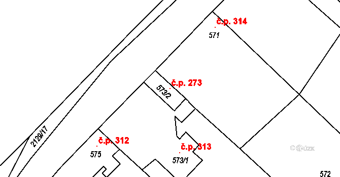 Studénka 273 na parcele st. 573/2 v KÚ Studénka nad Odrou, Katastrální mapa
