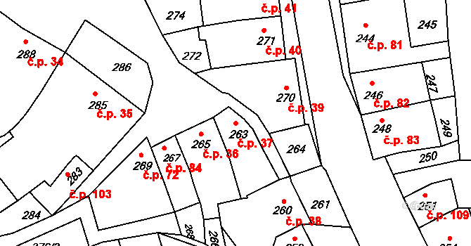 Seloutky 37 na parcele st. 263 v KÚ Seloutky, Katastrální mapa