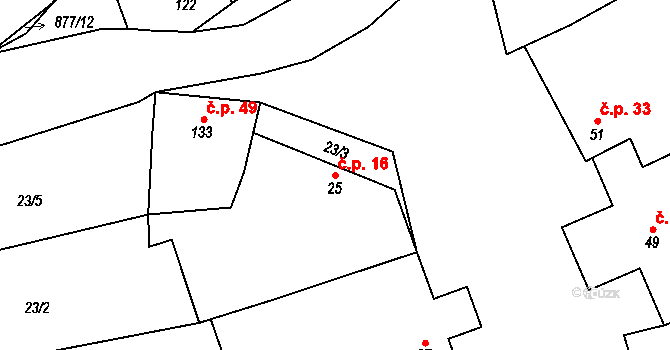 Žárovice 16, Plumlov na parcele st. 25 v KÚ Žárovice, Katastrální mapa
