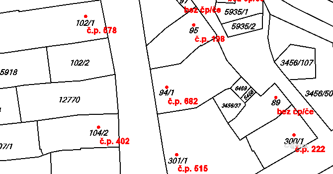 Hrušovany nad Jevišovkou 682 na parcele st. 94/1 v KÚ Hrušovany nad Jevišovkou, Katastrální mapa