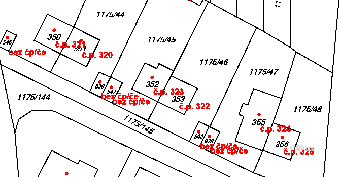 Vranov nad Dyjí 322 na parcele st. 353 v KÚ Vranov nad Dyjí, Katastrální mapa
