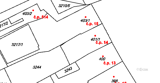 Tovačov I-Město 14, Tovačov na parcele st. 401/1 v KÚ Tovačov, Katastrální mapa