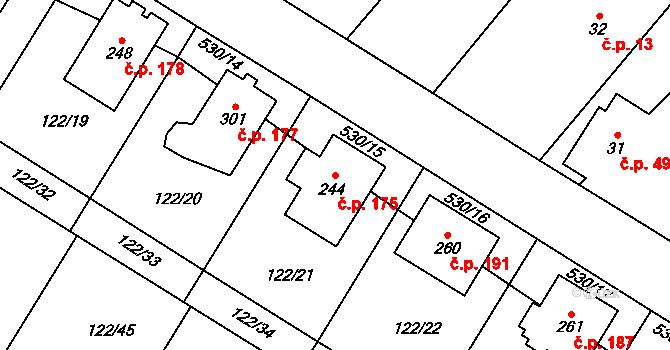Stará Lysá 175 na parcele st. 244 v KÚ Stará Lysá, Katastrální mapa