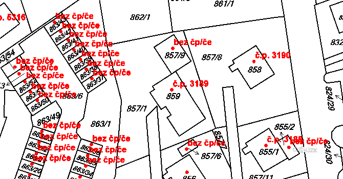 Mšeno nad Nisou 3189, Jablonec nad Nisou na parcele st. 859 v KÚ Mšeno nad Nisou, Katastrální mapa