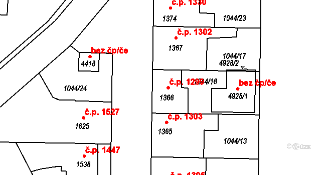 Nymburk 1299 na parcele st. 1366 v KÚ Nymburk, Katastrální mapa