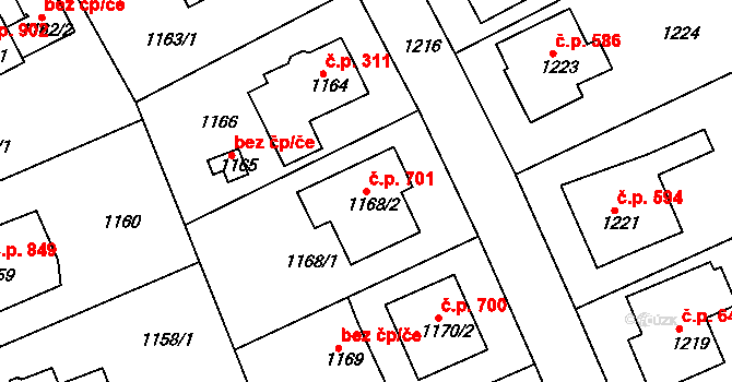 Roztoky 701 na parcele st. 1168/2 v KÚ Roztoky u Prahy, Katastrální mapa