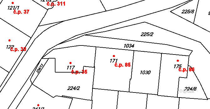 Humny 85, Pchery na parcele st. 171 v KÚ Pchery, Katastrální mapa