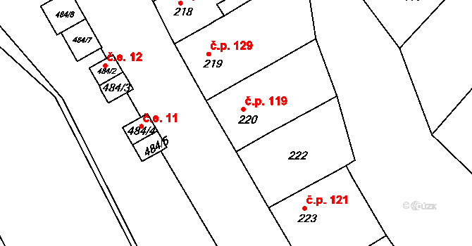Opatovice 119, Vyškov na parcele st. 220 v KÚ Opatovice u Vyškova, Katastrální mapa