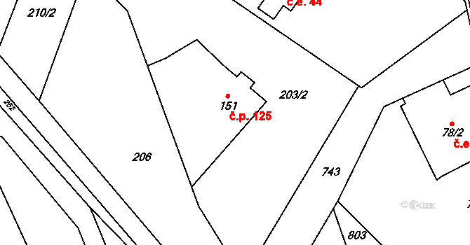 Široká Niva 125 na parcele st. 151 v KÚ Markvartice u Široké Nivy, Katastrální mapa