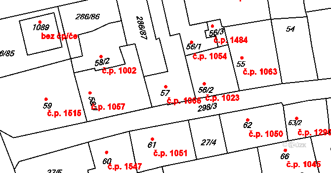 Švermov 1066, Kladno na parcele st. 57 v KÚ Hnidousy, Katastrální mapa