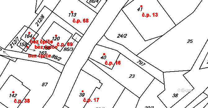 Syřenov 16 na parcele st. 40 v KÚ Syřenov, Katastrální mapa