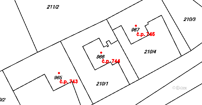 Stříbro 744 na parcele st. 966 v KÚ Stříbro, Katastrální mapa