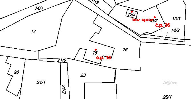 Hřibsko 15, Stěžery na parcele st. 15 v KÚ Hřibsko, Katastrální mapa